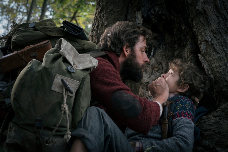 Scene from “A Quiet Place” with John Krasinski, and Noah Jupe. 