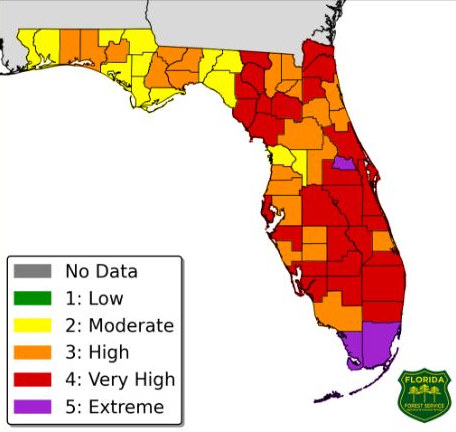Palm Beach County at “very high” risk of wildfires due to “abnormally dry” conditions, according to the U.S. Drought Monitor. 