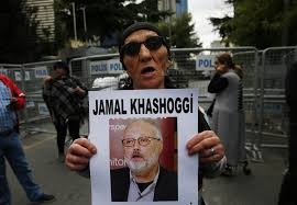A women protesting the disappearance of Jamal Khasshogi.