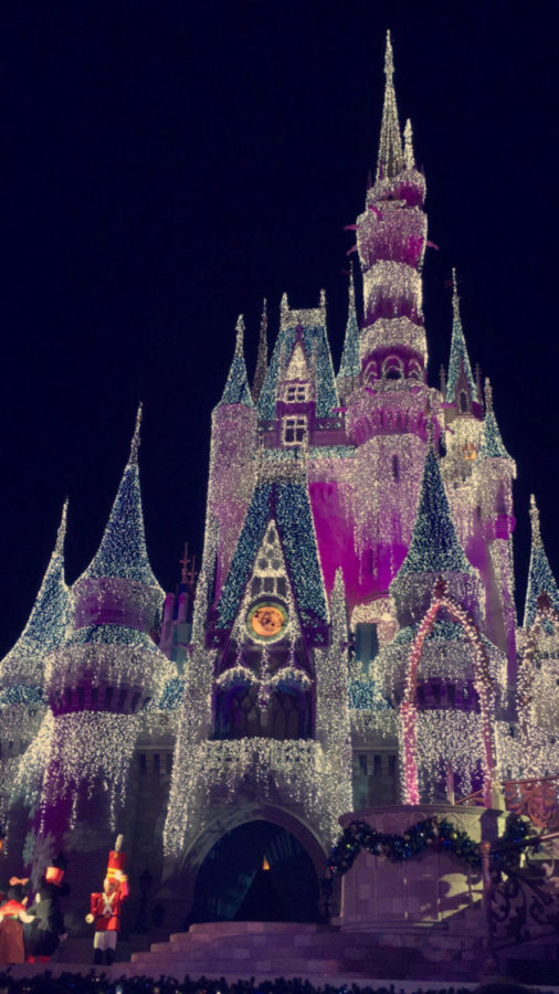 The Cinderella Castle was decorated for the holidays.