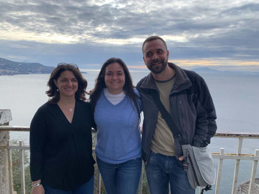 Shari Rodgers, Isabelle Dewaele and group tour guide Tomasso in Meta, Italy.