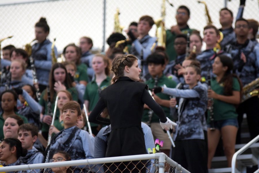 Madeline Lea leads the Spirit of Jupiter band at a home football game on Nov. 1.