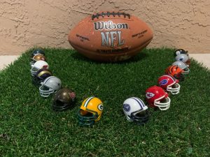 All the playoffs helmets fighting for the superbowl.