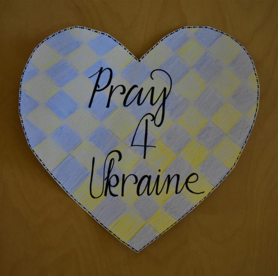 Jupiter High teachers show support for the Ukraine by putting hearts on their doors.