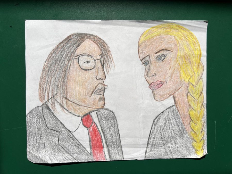 Jupiter High student Maddy Torres illustrates Johnny Depp and Amber Heard. 