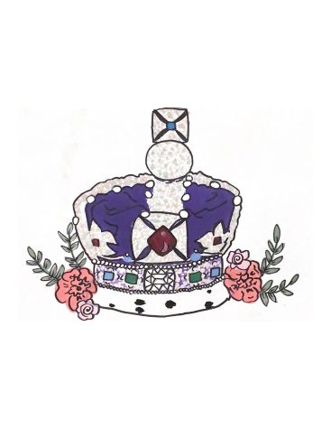 Late Queen Elizabeth IIs crown and floral arrangement.