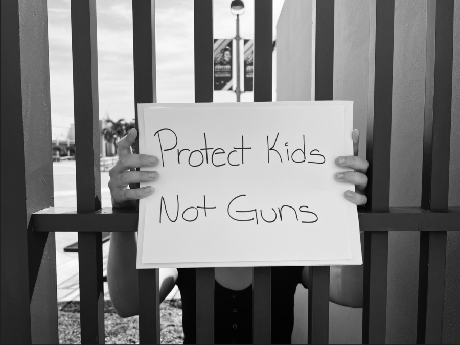 Student+holds+poster+in+protest+for+gun+control+at+school+amidst+recent+political+debate.