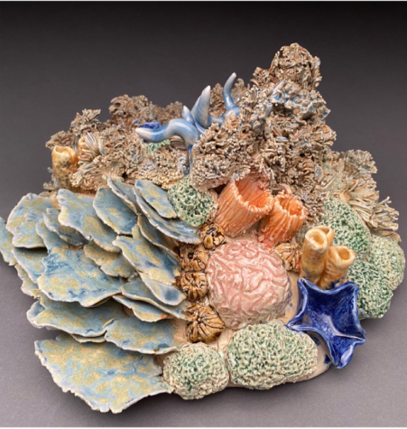 Close-up image of Hunter Hansens coral reef artwork.