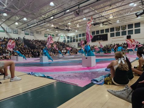 The Colorguard perform at a JHS pep rally