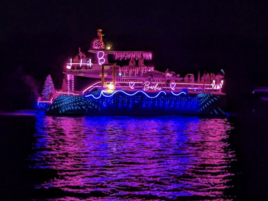 A Barbie-themed boat at the Annual Jupiter Boat Parade.