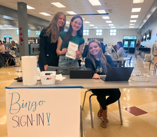 Students playing Bingo in JHS Media Center.