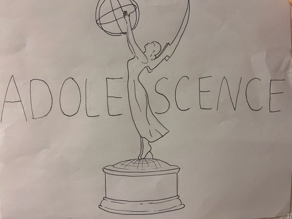 Artwork of Adolescence logo with Emmy Award drawn by Melissa Ubarana.