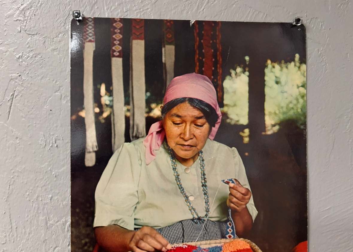 Photograph of a Native American woman hung in a Jupiter High School hallway.
