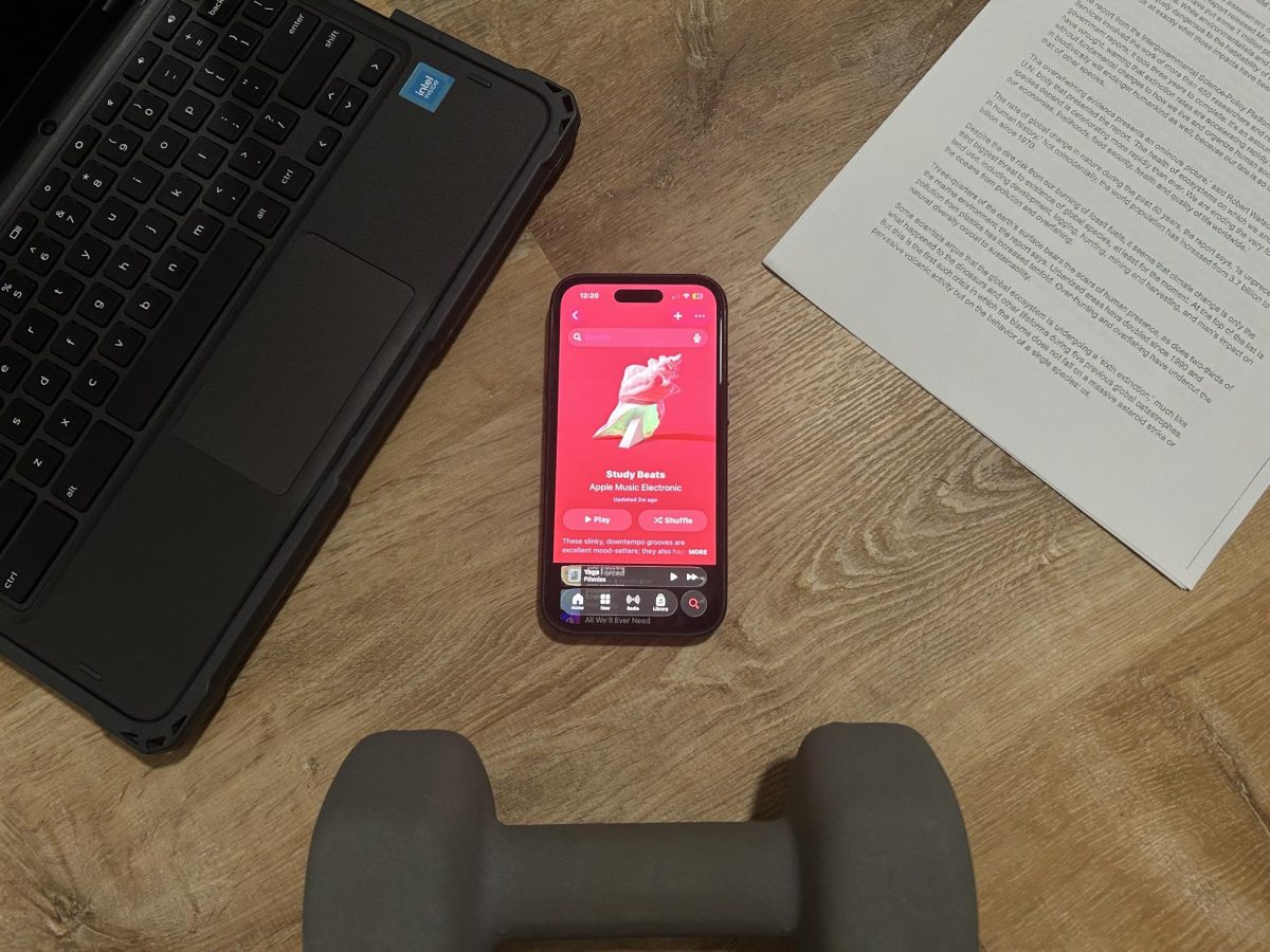 A phone with a study playlist on it