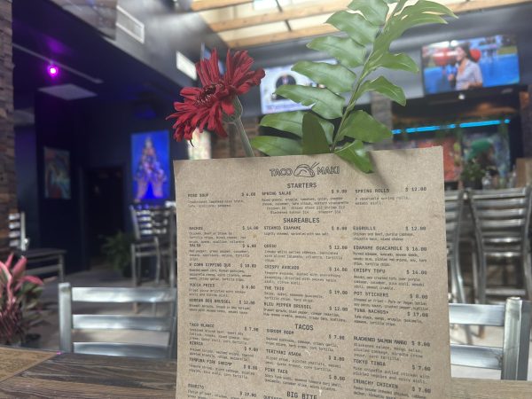 Menu at Taco Maki displayed tableside