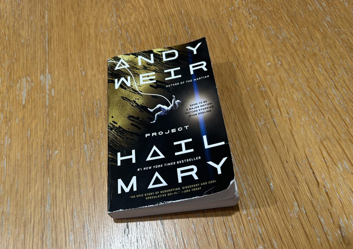 Worn edges on the cover of a student's copy of the book "Project Hail Mary" written by Andy Weir